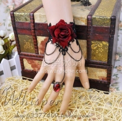 Red Roses Black Lace Even Ring Lolita Bracelet