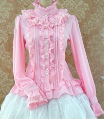 Strawberry Witch Sweet Ruffles Silk Linen Lolita Shirt