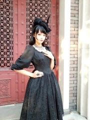 Surface Spell -Lady in Black- Puff Sleeves Vintage Gothic Lolita OP Dress - Customizable