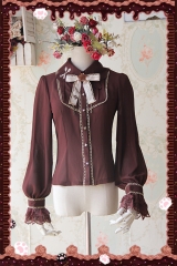 Infanta -My Sweet Chocolate- Spoon and Fork Embroidery High Density Chiffon Long Sleeves Blouse