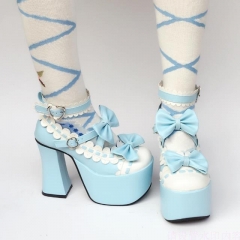 Sweet High Platform Sky Blue with White Lolita Shoes