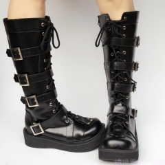 Punk Style Matte Black High Platform Lolita Boots