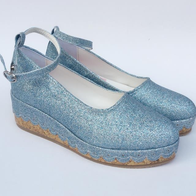 Blue Sequin Shoes & 6cm heel + 3cm platform