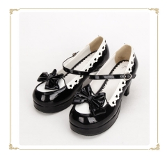 Sweet Black with White Lace Lolita Heels Shoes