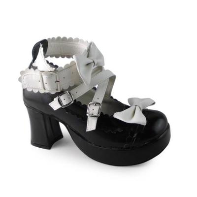 Matte black x white & 3 straps + 7.5cm heel + 3cm platform
