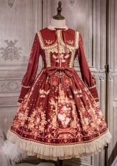 Arcadian Deer -The Royal Circus- Sweet Embroidery Lolita OP Dress  (only Red Color Available Now)