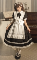 Junior Maid Vintage Classic Lolita Short Sleeves OP Dress and Apron Set