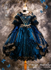 Bramble Rose -Blue Morpho- Short Version Lolita OP Dress and Matching Underskirt