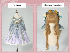 Classical Puppets -Bunny In Peony Garden- Qi Lolita OP Dress and Headdress Set