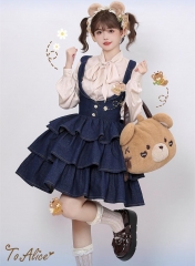 The Honey Thief Denim Fabric Lolita Corset Jumper Dress and Matching Blouse Set
