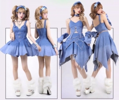 Cyan Lolita -Summer Butterfly Project- Denim Fabric Lolita Jumper Dress, Top Wear and Skirt